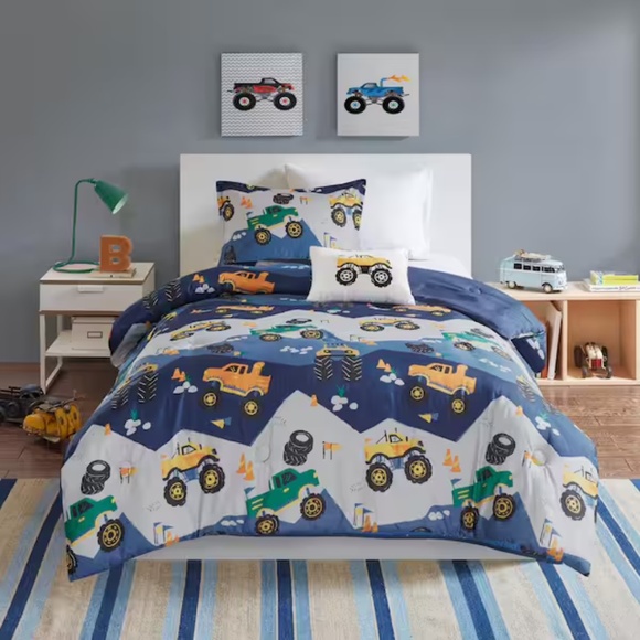 BRAND NEW Mi Zone Kids Comforter Bedding Set Blue Tractor Theme - Twin Size - Picture 1 of 6